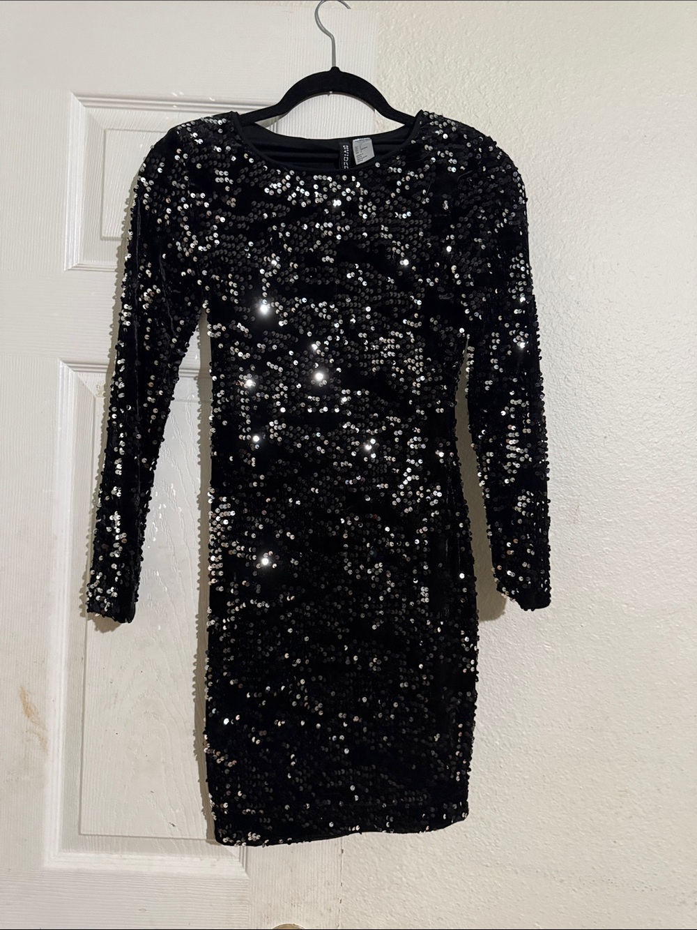 Divided Black Sequin Long-Sleeve Mini Dress